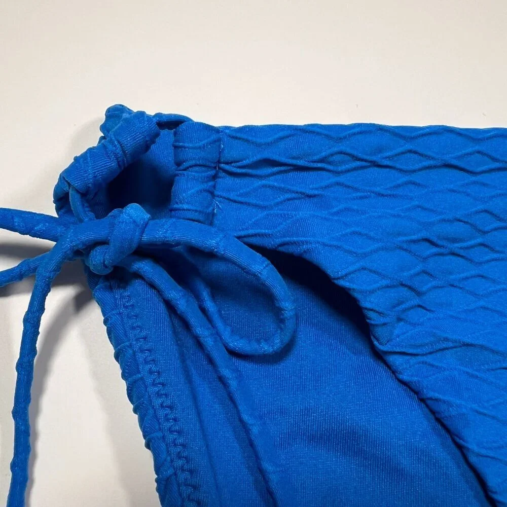 Victoria Secret XXL / 2XL Bikini Bottom Classic DOUBLE Side Tie Textured Blue - Picture 4 of 6